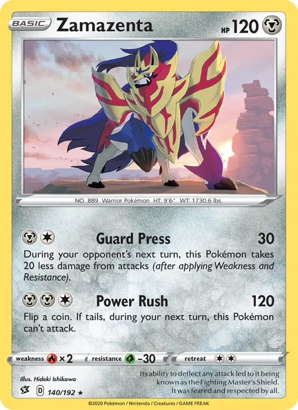 Zamazenta Rare Pokemon card #140 from Rebel Clash