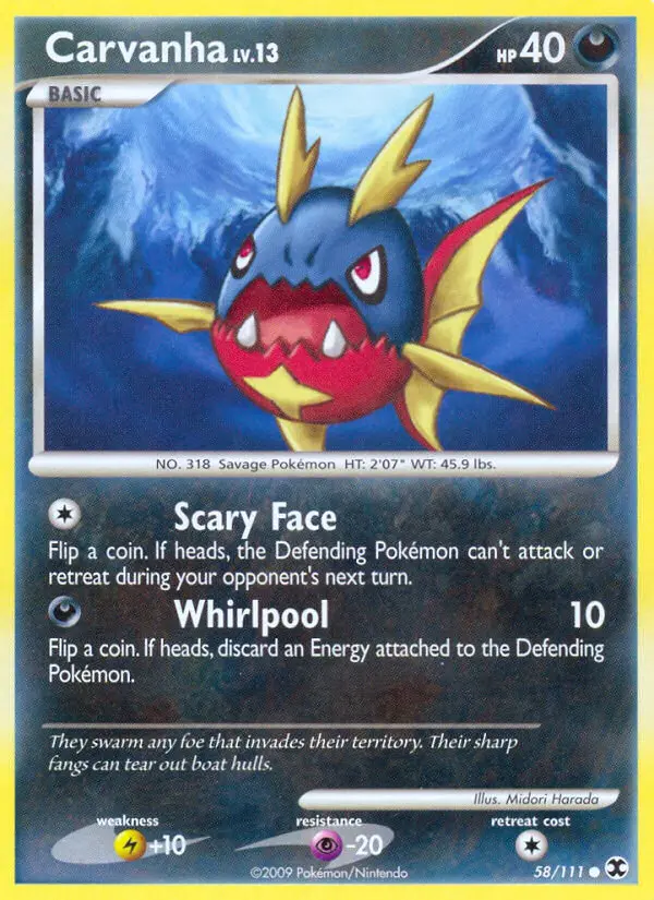Carvanha Common Pokemon card #58 from Rising Rivals