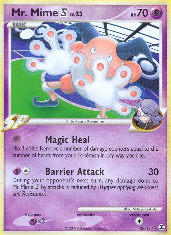 Mr. Mime 4 Rare Pokemon card #28 from Rising Rivals