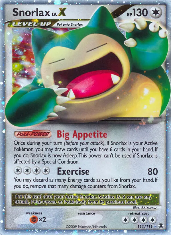 Snorlax Rare Holo LV.X Pokemon card #111 from Rising Rivals