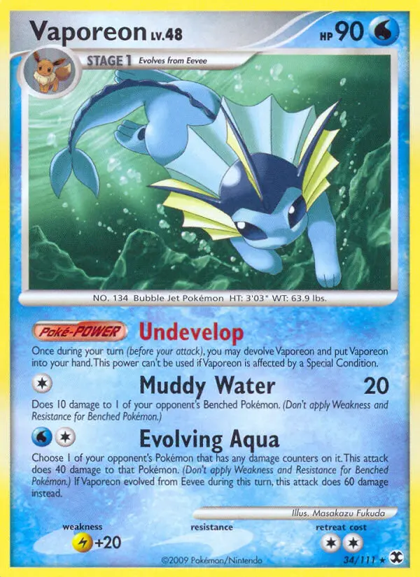 Vaporeon Rare Pokemon card #34 from Rising Rivals