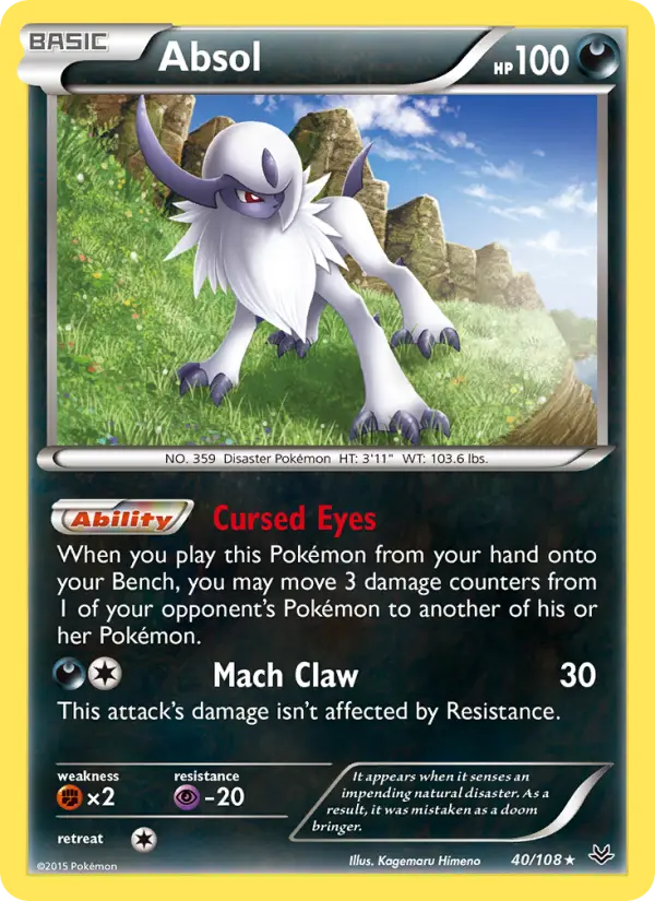 Absol Rare Pokemon card #40 from Roaring Skies