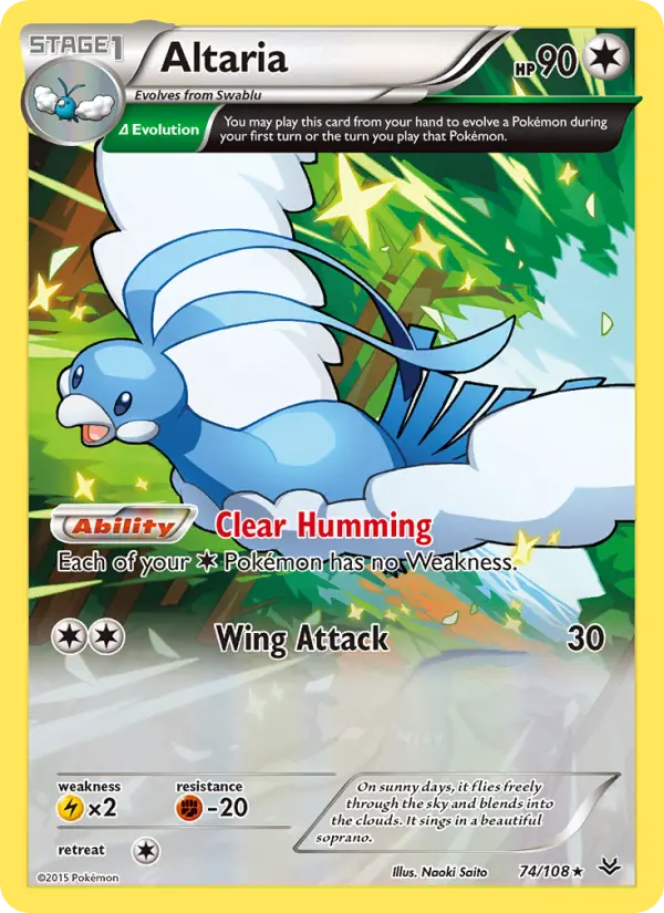 Altaria Rare Pokemon card #74 from Roaring Skies
