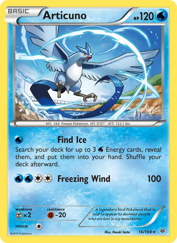 Articuno Rare Pokemon card #16 from Roaring Skies