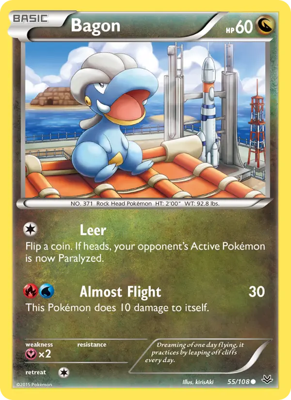 Bagon Common Pokemon card #55 from Roaring Skies