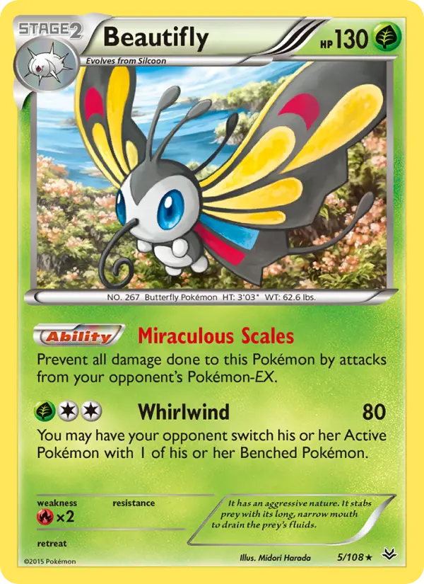 Beautifly Rare Pokemon card #5 from Roaring Skies
