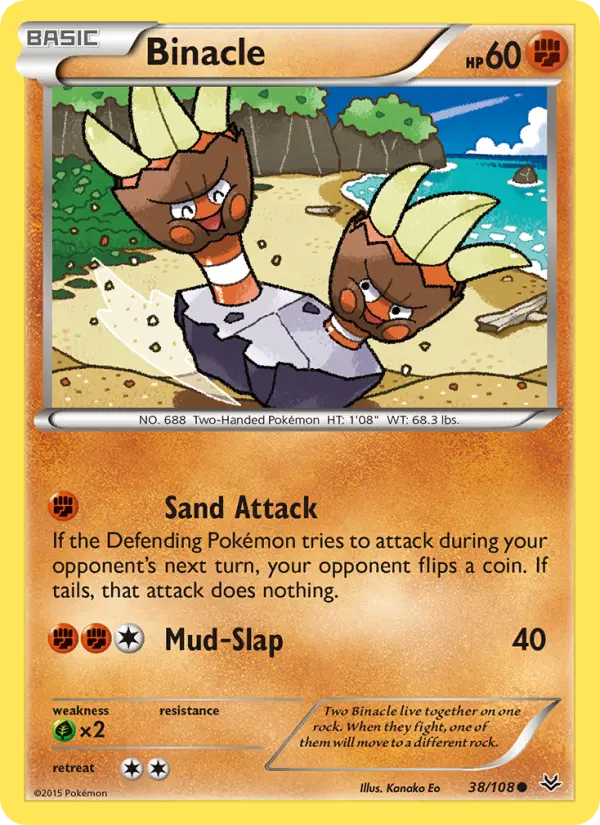 Binacle Common Pokemon card #38 from Roaring Skies