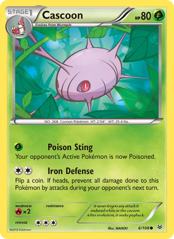 Cascoon Common Pokemon card #6 from Roaring Skies