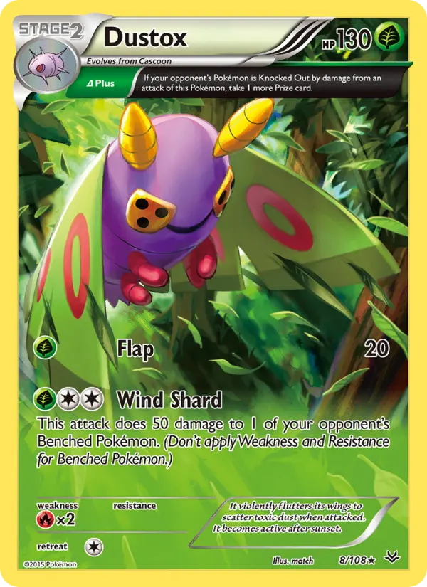 Dustox Rare Pokemon card #8 from Roaring Skies