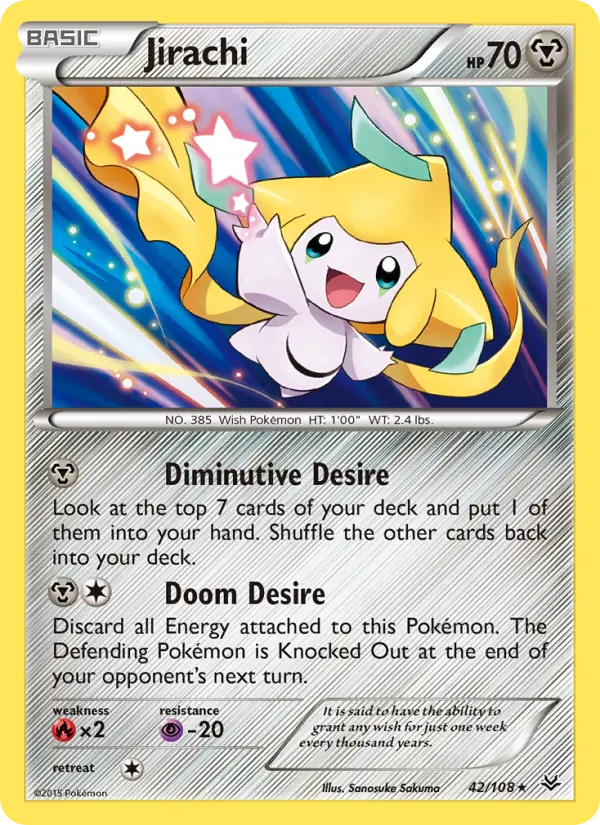Jirachi Rare Pokemon card #42 from Roaring Skies