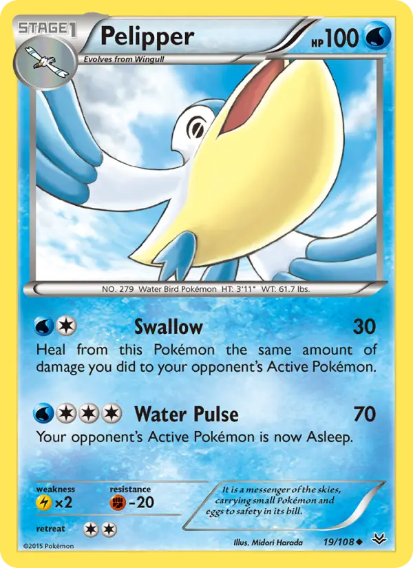 Pelipper Uncommon Pokemon card #19 from Roaring Skies