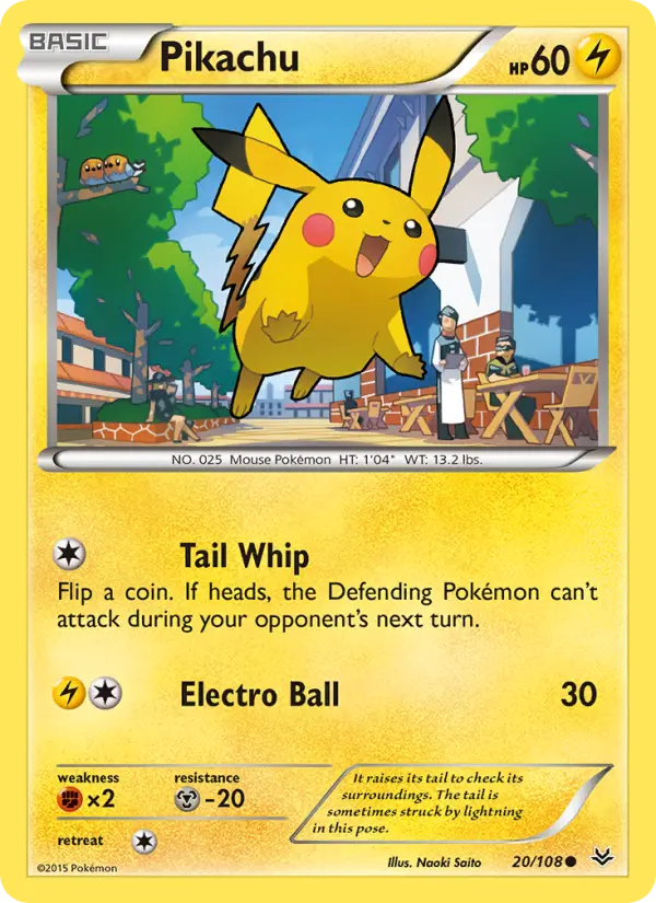 Pikachu Common Pokemon card #20 from Roaring Skies