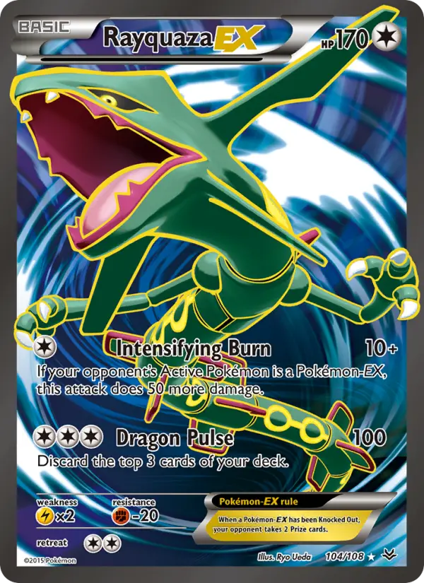 Rayquaza EX Ultra Rare Pokemon card #104 from Roaring Skies