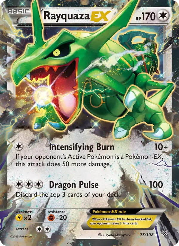 Rayquaza EX Ultra Rare Pokemon card #75 from Roaring Skies
