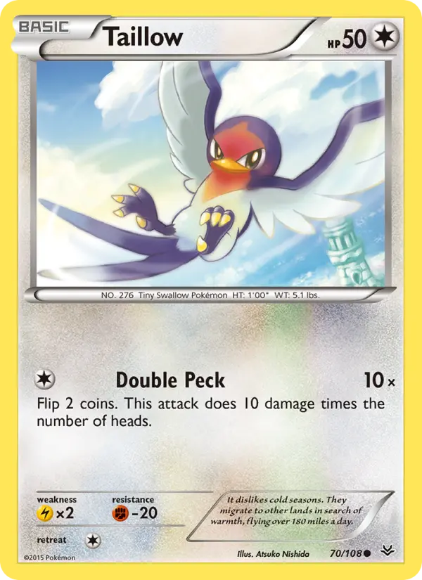 Taillow Common Pokemon card #70 from Roaring Skies