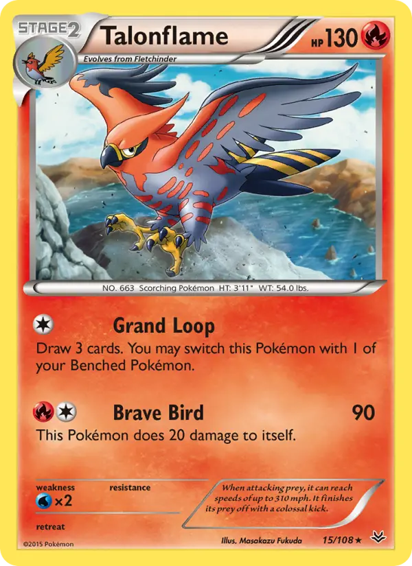 Talonflame Rare Pokemon card #15 from Roaring Skies