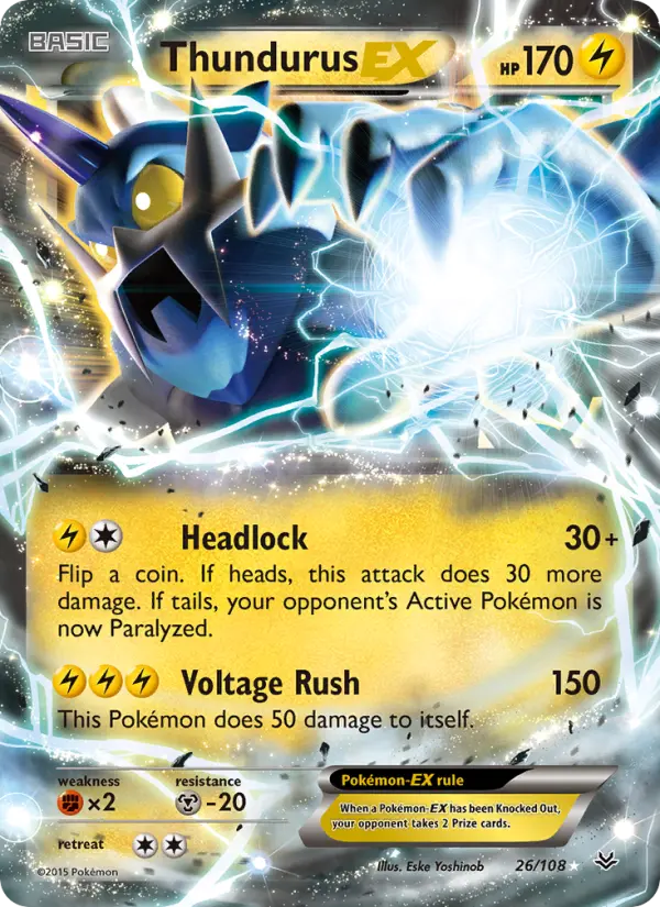 Thundurus EX Ultra Rare Pokemon card #26 from Roaring Skies