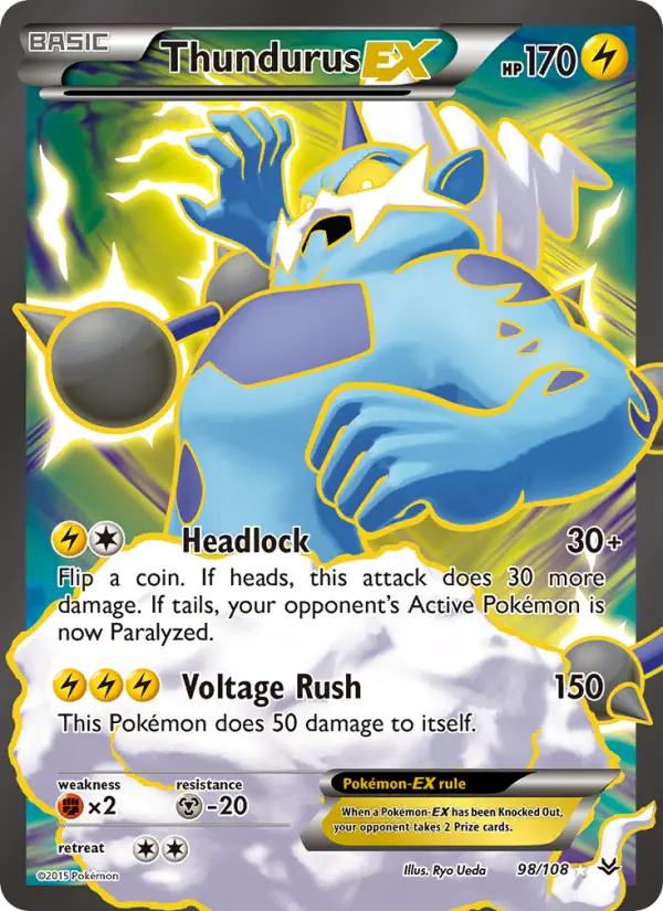 Thundurus EX Ultra Rare Pokemon card #98 from Roaring Skies