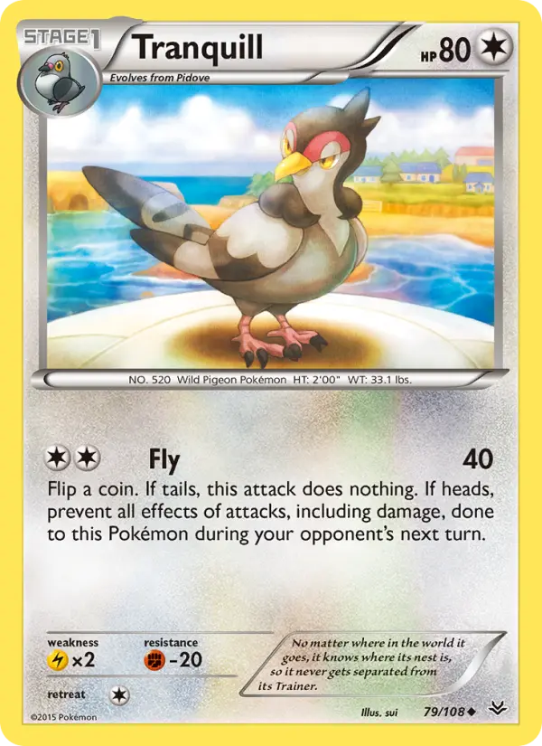 Tranquill Uncommon Pokemon card #79 from Roaring Skies