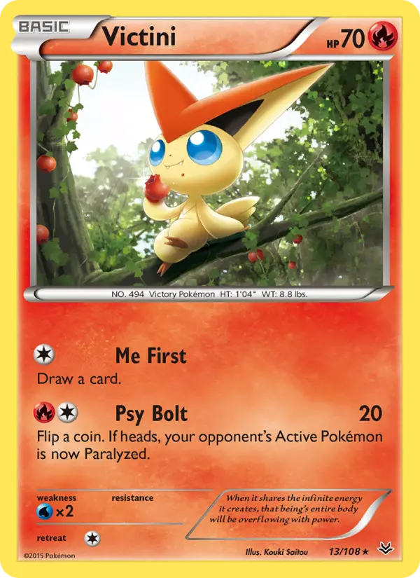 Victini Rare Pokemon card #13 from Roaring Skies