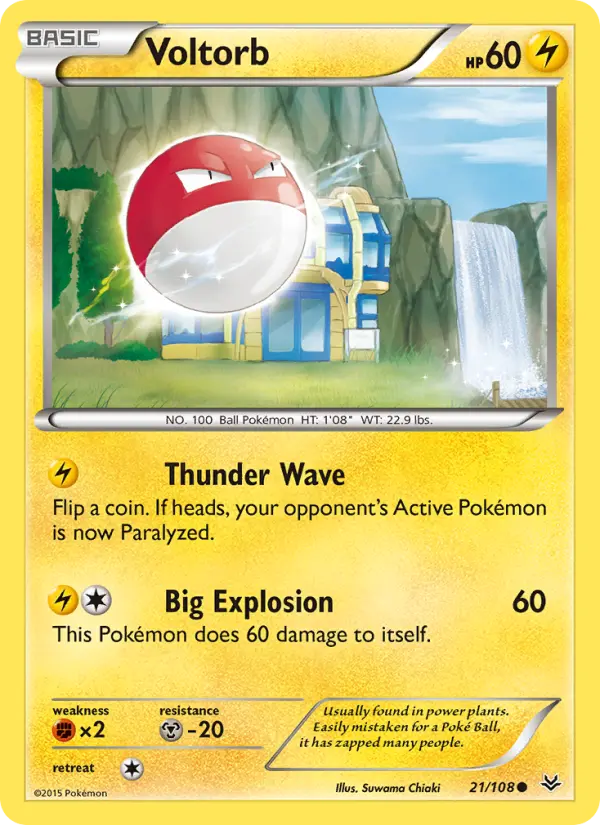 Voltorb Common Pokemon card #21 from Roaring Skies