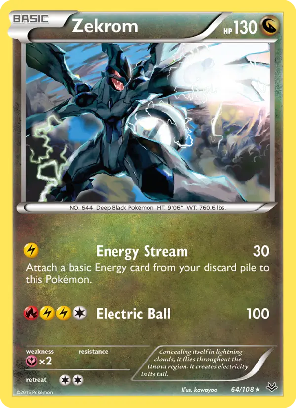 Zekrom Rare Pokemon card #64 from Roaring Skies