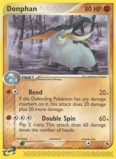 Donphan Rare Pokemon card #17 from Ruby & Sapphire