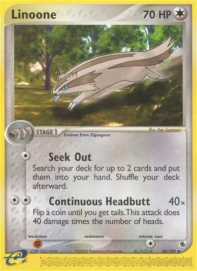 Linoone Uncommon Pokemon card #38 from Ruby & Sapphire