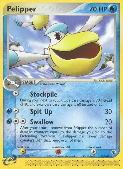 Pelipper Rare Pokemon card #19 from Ruby & Sapphire