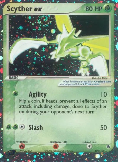Scyther ex Rare Pokemon card #102 from Ruby & Sapphire