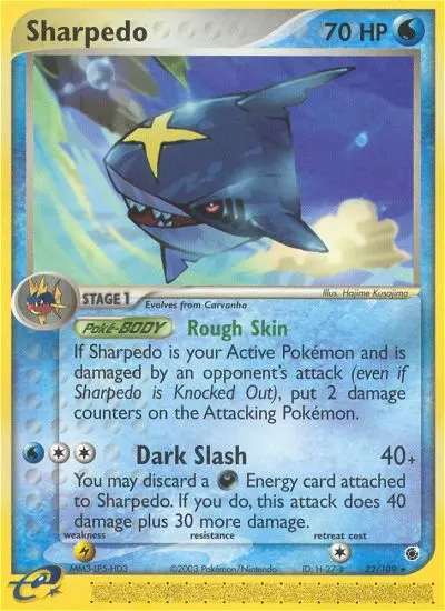 Sharpedo Rare Pokemon card #22 from Ruby & Sapphire