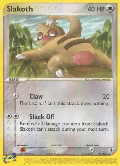 Slakoth Uncommon Pokemon card #45 from Ruby & Sapphire