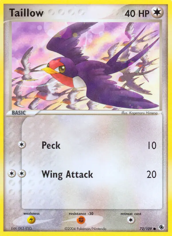 Taillow Common Pokemon card #72 from Ruby & Sapphire
