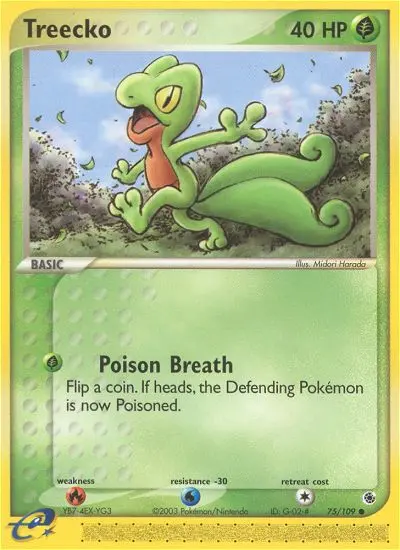 Treecko Common Pokemon card #75 from Ruby & Sapphire