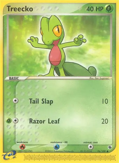 Treecko Common Pokemon card #76 from Ruby & Sapphire