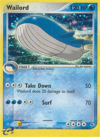 Wailord Rare Pokemon card #14 from Ruby & Sapphire