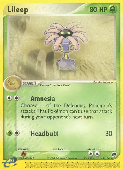 Lileep Uncommon Pokemon card #43 from Sandstorm