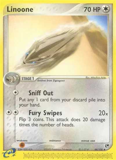 Linoone Uncommon Pokemon card #44 from Sandstorm