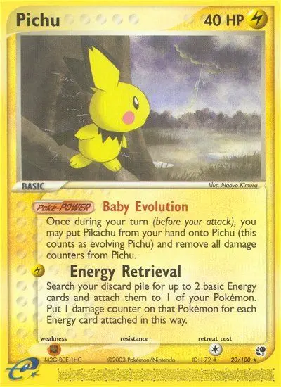 Pichu Rare Pokemon card #20 from Sandstorm