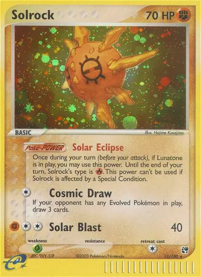 Solrock Rare Pokemon card #13 from Sandstorm