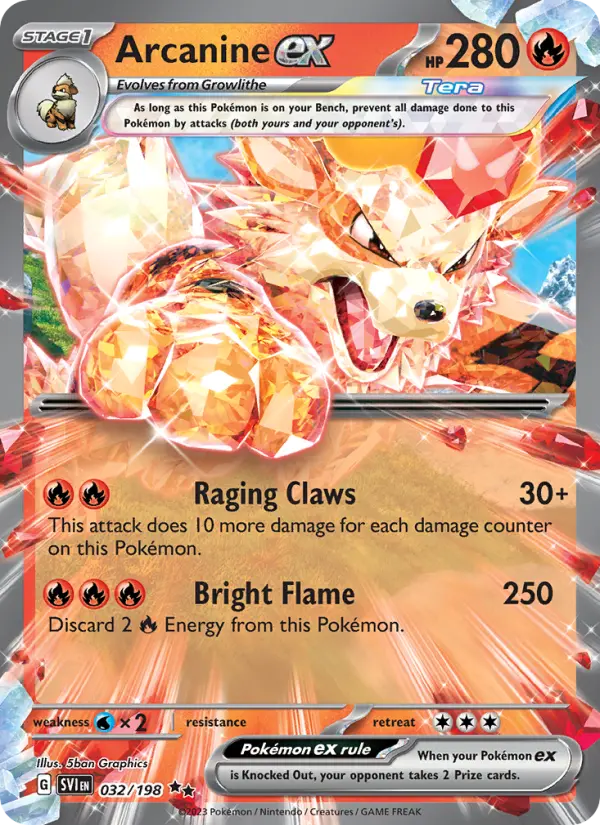 Arcanine ex Double rare Pokemon card #032 from Scarlet & Violet