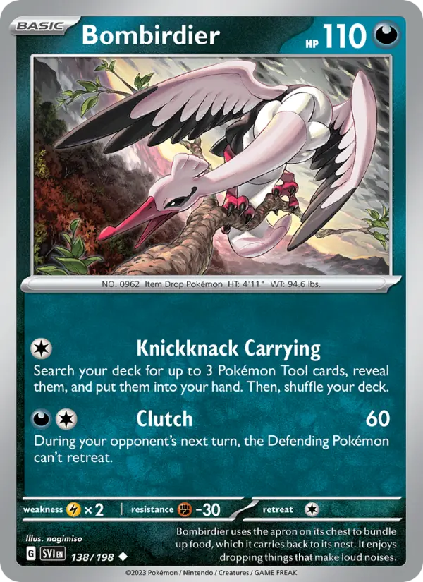 Bombirdier Uncommon Pokemon card #138 from Scarlet & Violet