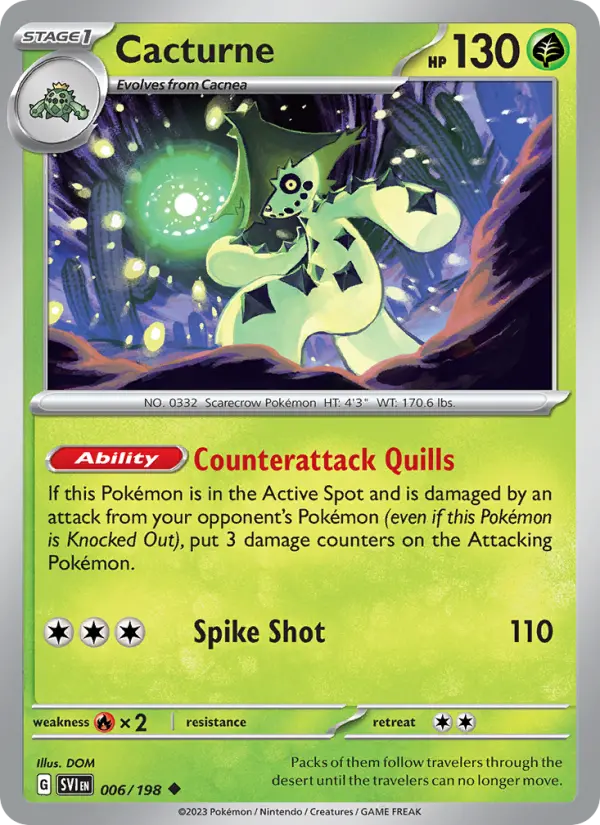 Cacturne Uncommon Pokemon card #006 from Scarlet & Violet