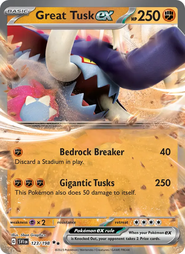 Great Tusk ex Double rare Pokemon card #123 from Scarlet & Violet