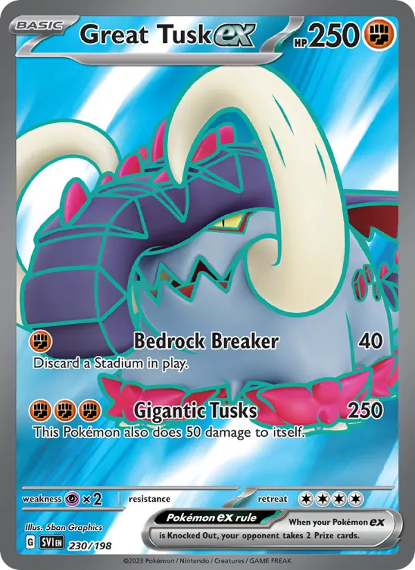 Great Tusk ex Ultra Rare Pokemon card #230 from Scarlet & Violet