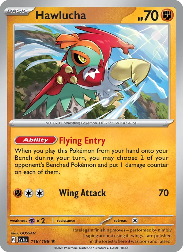 Hawlucha Rare Pokemon card #118 from Scarlet & Violet