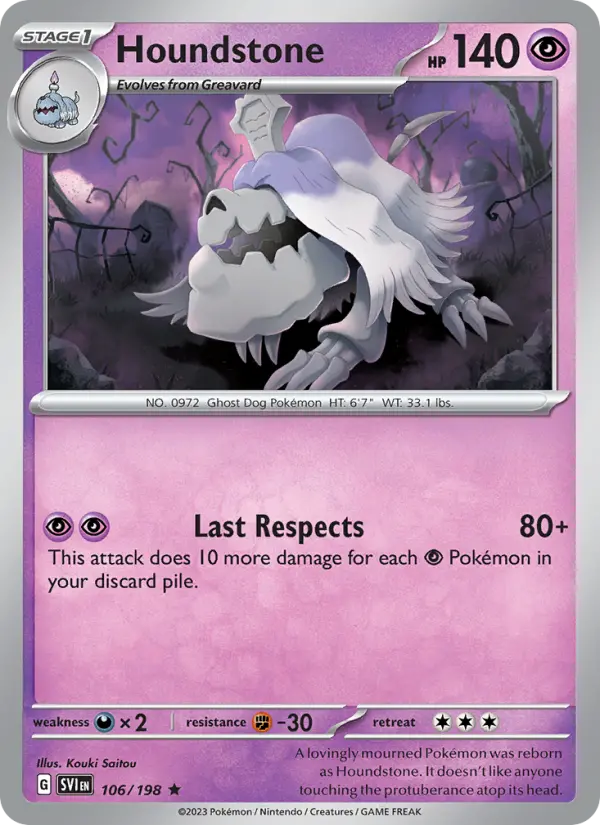 Houndstone Rare Pokemon card #106 from Scarlet & Violet