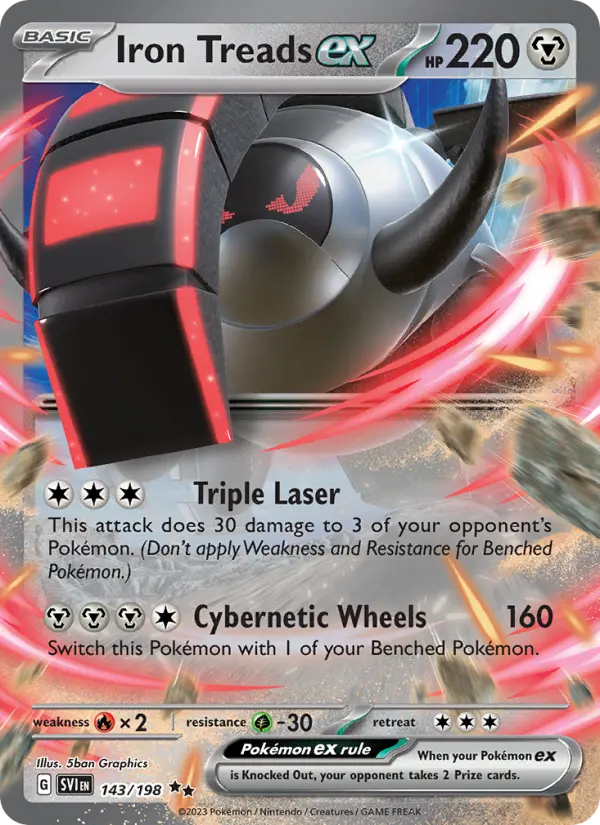 Iron Treads ex Double rare Pokemon card #143 from Scarlet & Violet