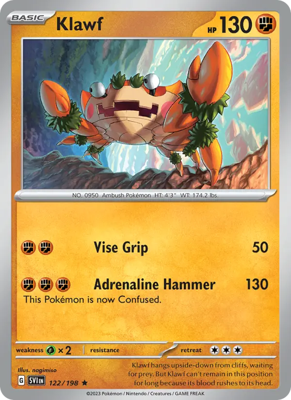 Klawf Rare Pokemon card #122 from Scarlet & Violet