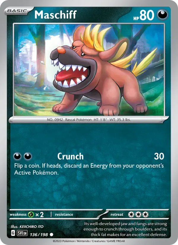 Maschiff Common Pokemon card #136 from Scarlet & Violet